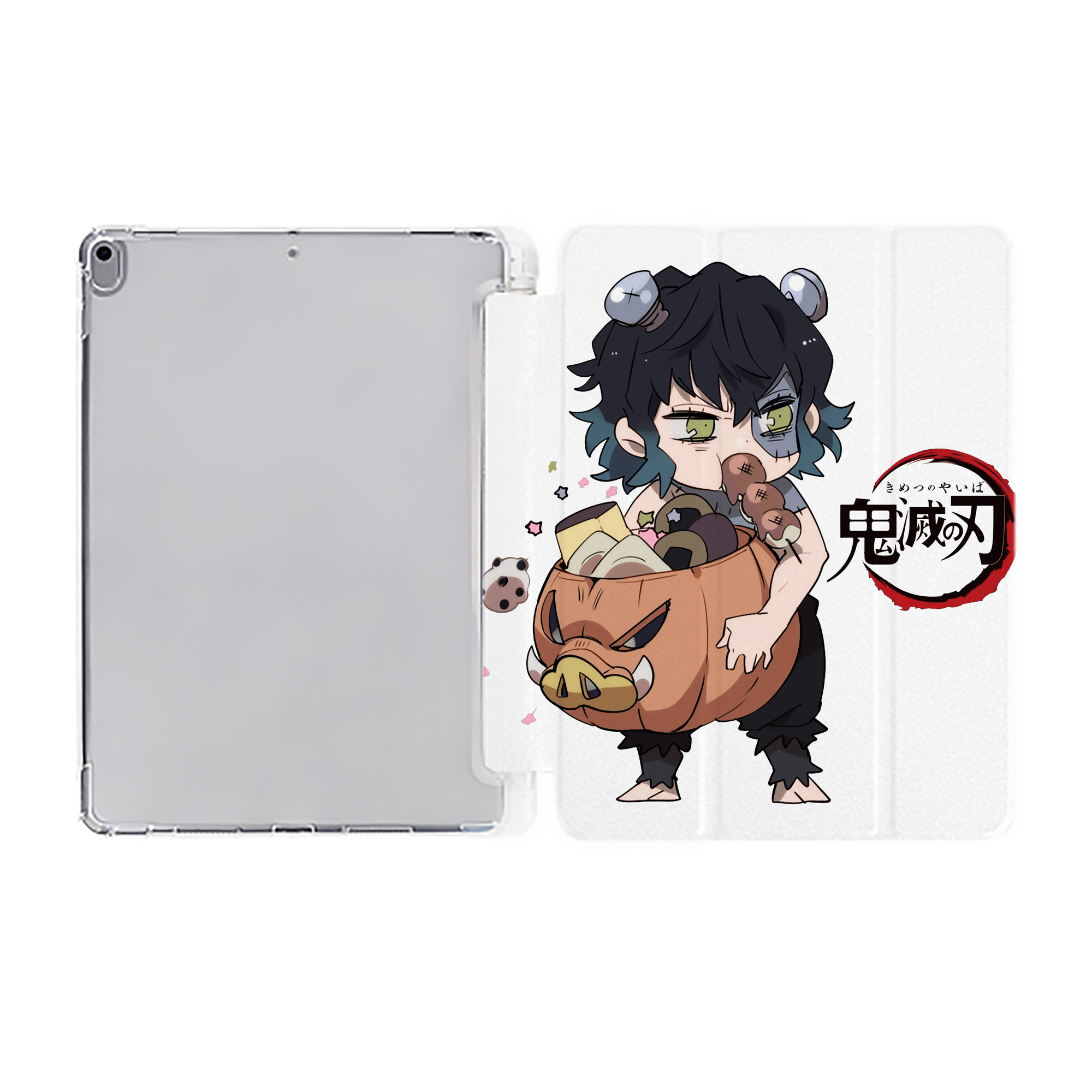 （画像用） 鬼滅の刃（きめつのやいば）嘴平 伊之助／はしびら いのすけ Hashibira Inosuke IPad ケース ペン収納付き 三つ折りスタンド PUレザー×シリコン 対応機種9.5/10.5/10.9インチ